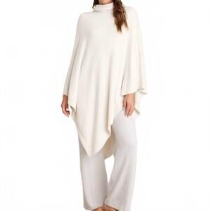 NEW BAREFOOT DREAMS cozychic lite turtleneck asymmetric poncho in cream